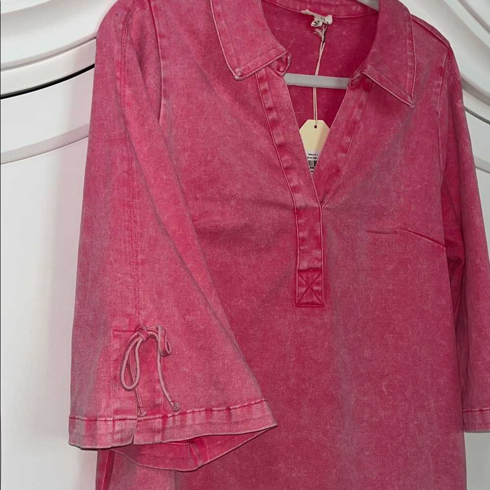 Bohemian Butterfly Sleeve V Neck Dress in vibrant Pink NWT - Picture 4 of 7
